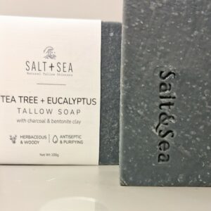Tea Tree + Eucalyptus Tallow Soap with charcoal & bentonite clay