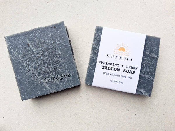 spearmint + lemon tallow soap with charcoal & Atlantic Sea Salt