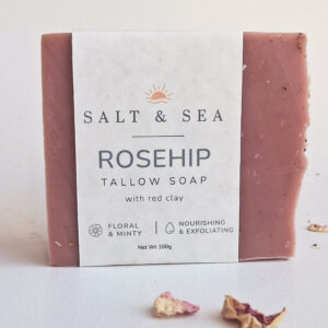rosehip tallow soap with geranium and rose clay