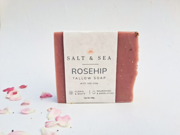 rosehip soap with red clay and rosehips